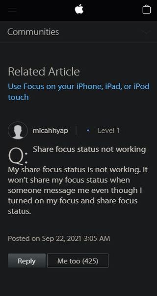 Apple-ios-15.1-share-status-focus-not-working