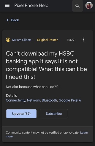 Pixel-6-HSBC app is not working