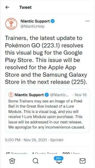 niantic support visual bug resolved