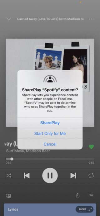 shareplay on ios 15 spotify