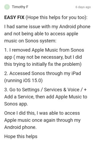sonos apple music app issue