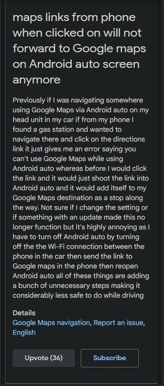 Google Maps links on phone won't open on Android Auto screen