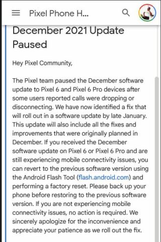 december update paused