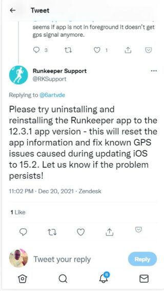 runkeeper support response