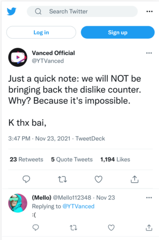 vanced app wont bring back dislike count