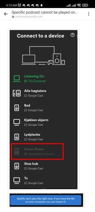 ubetalt menneskelige ressourcer Flyvningen Spotify Connect issue with Sonos speakers not appearing in desktop app