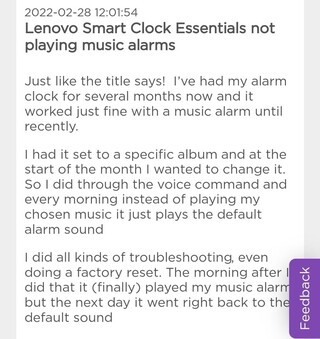 Lenovo Smart Clock & Smart Clock Essential not playing radio set in alarm