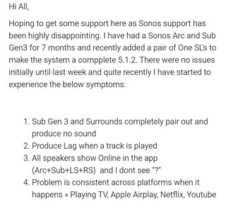 Sonos speakers subwoofers cutting out or after 14.6 update
