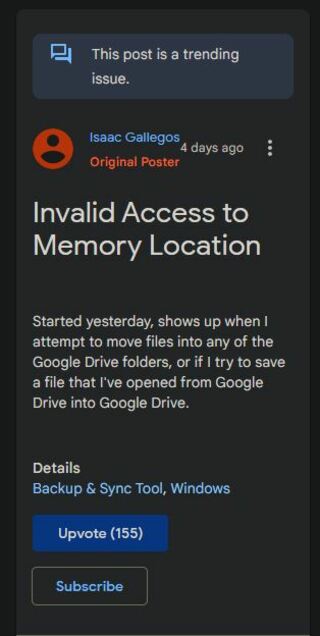 Google-Drive-invalid-access-to-memory-location-error