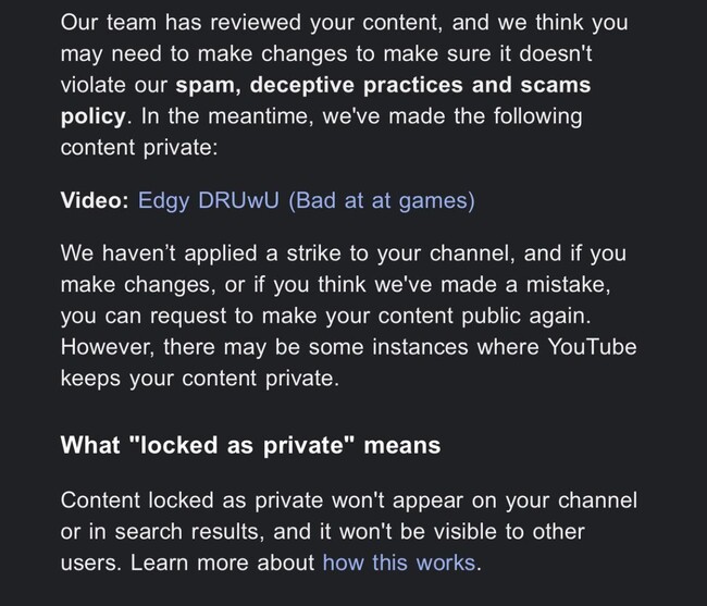 youtube-video-streams-stuck-private-flagged-spam-scam-2