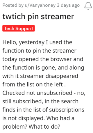 Twitch unpined issue