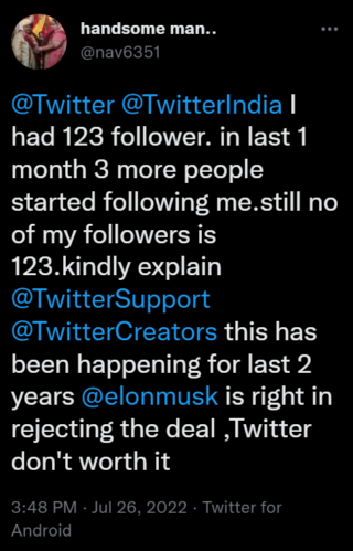 Twitter followers counter issue