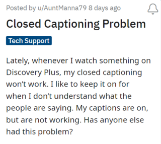 Discovery Plus Closed captioning not working on Roku devices
