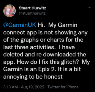 Garmin Connect app issue