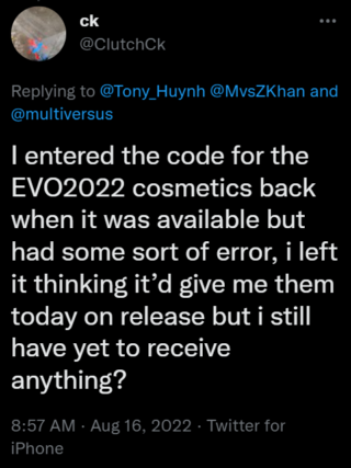 MultiVersus players unable to claim EVO2022 Banner and Icon