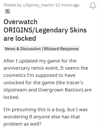 Overwatch origin and legendary skins are locked