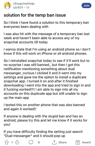 Snapchat ban problem