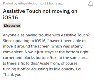 iOS 16 update AssistiveTouch issue