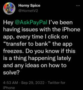 Aplicación de PayPal congelada durante las transferencias