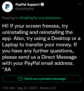 PayPal-app-freezing-while-transfers-issue-ack