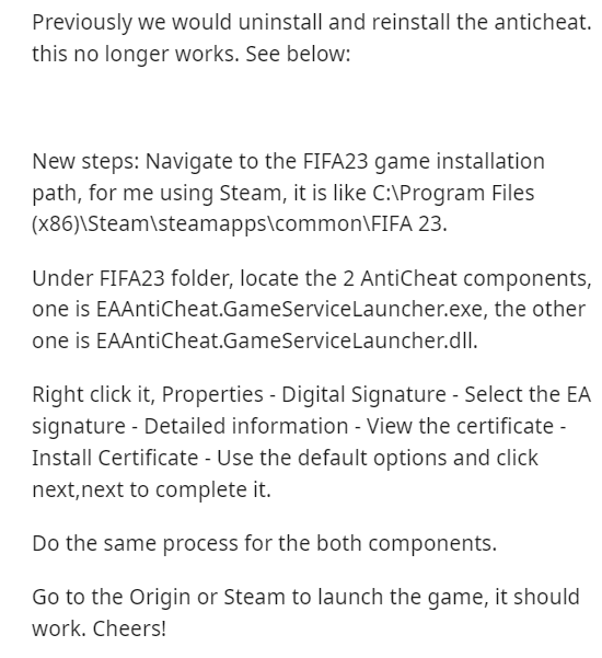 Solved: Re: FIFA 23 - EA anticheat Update - Page 79 - Answer HQ