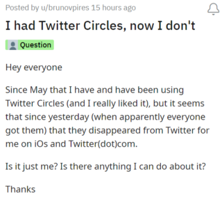Twitter Circle function disappeared or missing