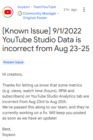 Youtube Studio analytics