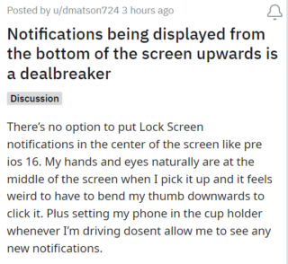 iOS 16 Lock Screen notifications' location at bottom of screen