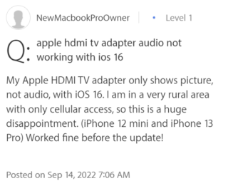 iOS 16 update breaks HDMI functionality