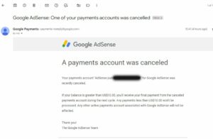 Google AdSense payment account has been canceled