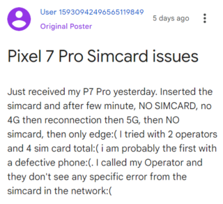 Pixel 7 Pro no sim card issue