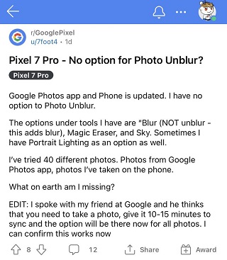 Pixel-7-unblur-feature-not-showing-in-Google-Photos