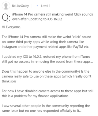 iPhone 14 Pro camera issue