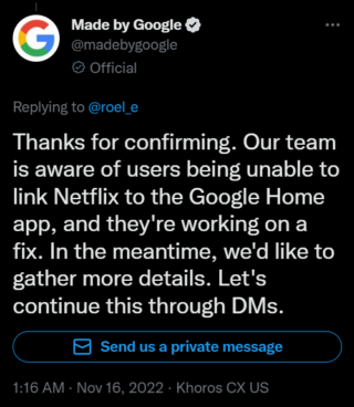 Google Home Netflix issue acknowledged