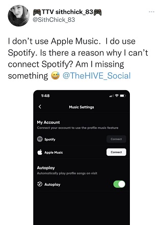 Hive-Social-Spotify-option-greyed-out