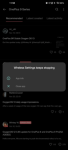 OnePlus 9 Wireless Settings keeps stopping