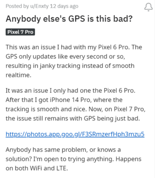 Google Pixel 7 Pro GPS accuracy
