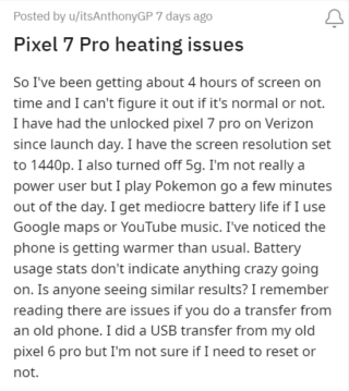 Pixel 7 Pro overheating