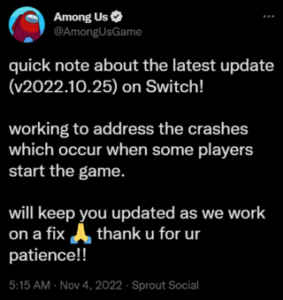 Among Us crash on Nintendo Switch
