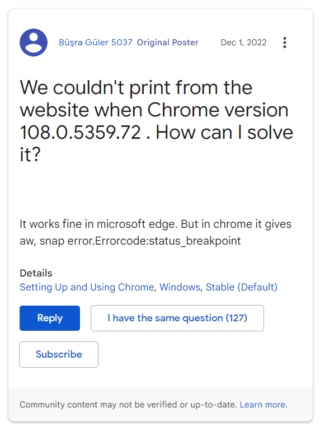 Google Chrome HTML print preview broken
