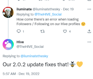 hive social following list issue