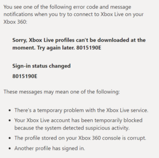 Xbox support potential reason