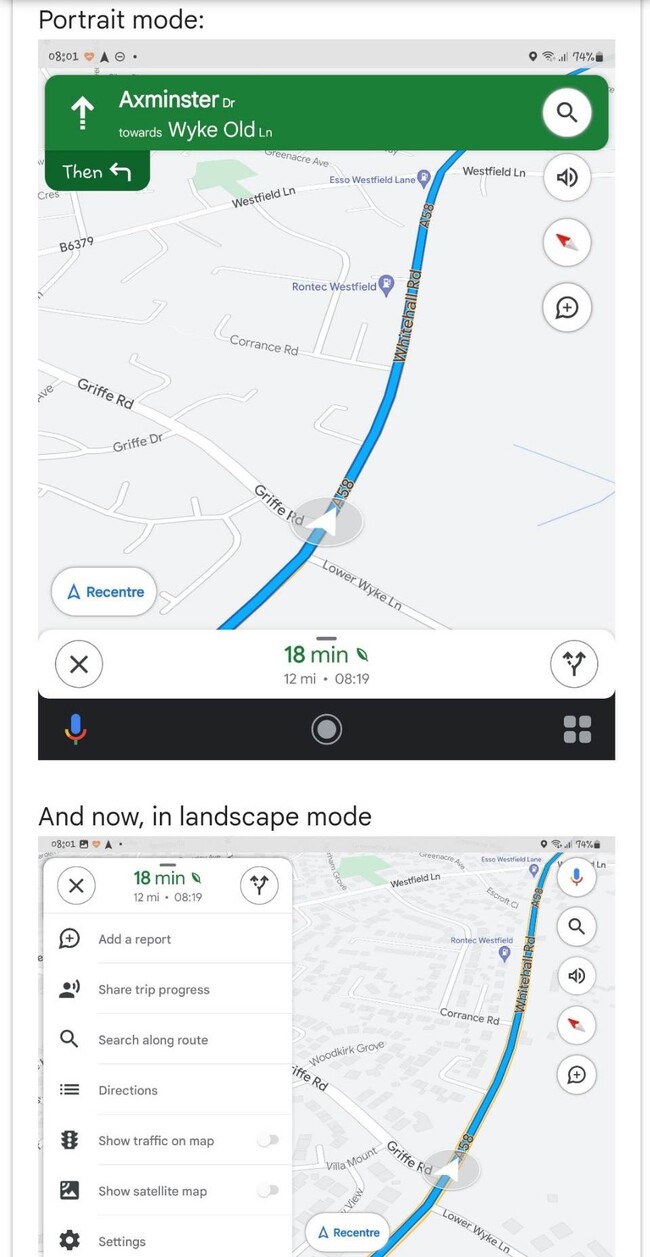 Google Maps users (tablets & foldable) unable to minimize side bar