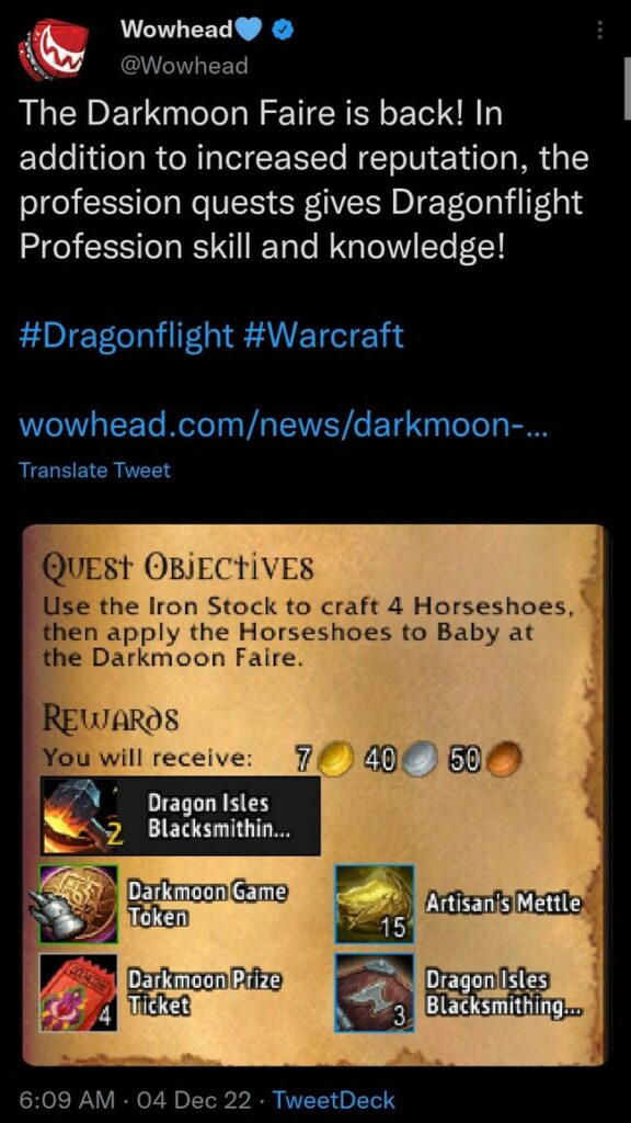 WoW Dragonflight Darkmoon Faire rep buff Here's how to get it