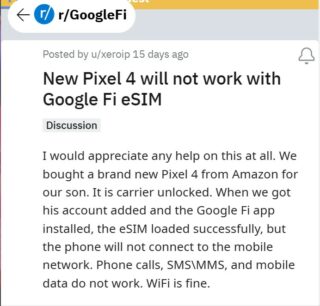 Google-Fi-Pixel-4-issue