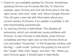 Workarounds for Google chrome