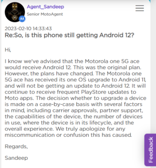 Motorola One 5G Ace Android 12