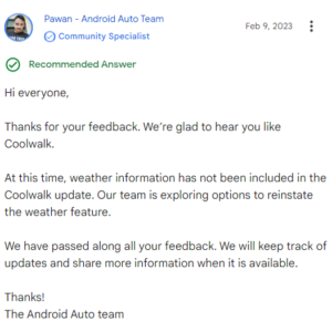 Android-auto-coolwalk-update-not-displaying-weather