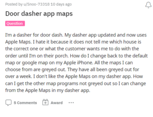 Maps graying out doordash