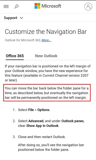 Outlook-navigation-bar